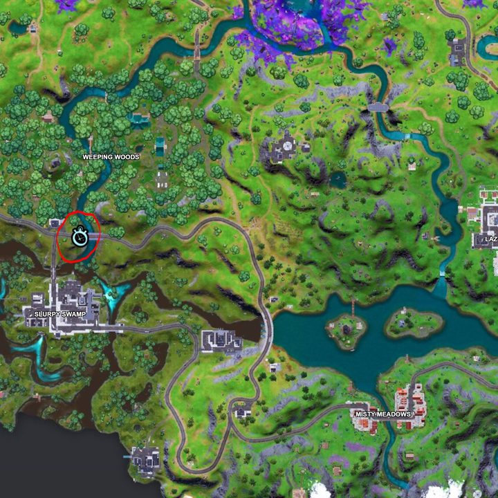 Map of Whiplash time trials in Fortnite.
