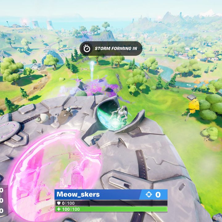 Attacking a trespasser in a flying saucer in Fortnite.