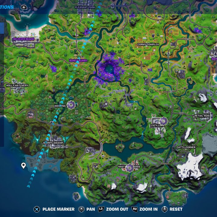 Map of abductors in Fortnite.