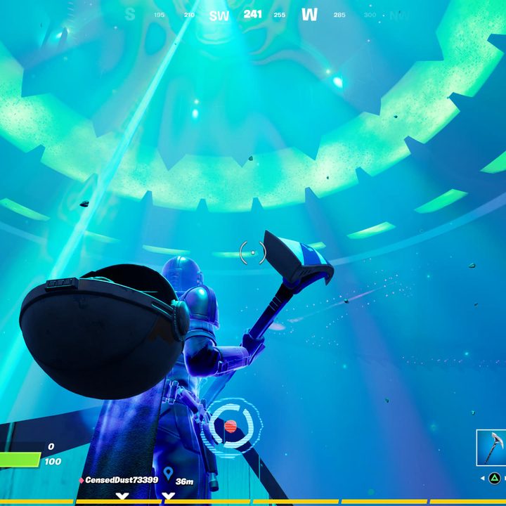 Character being abducted in Fortnite.