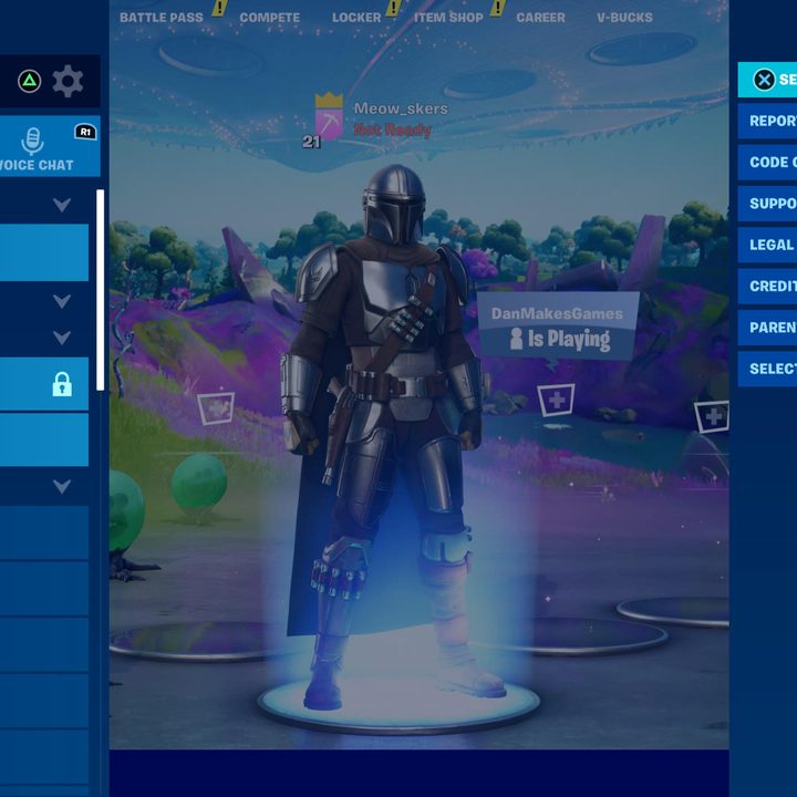 Settings menu in Fortnite.