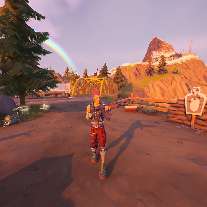 Riot from Fortnite standing outside.