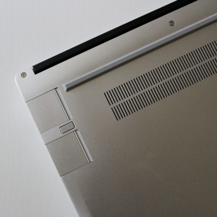 The ports of the Framework Laptop, with two Expansion Cards plugged in.