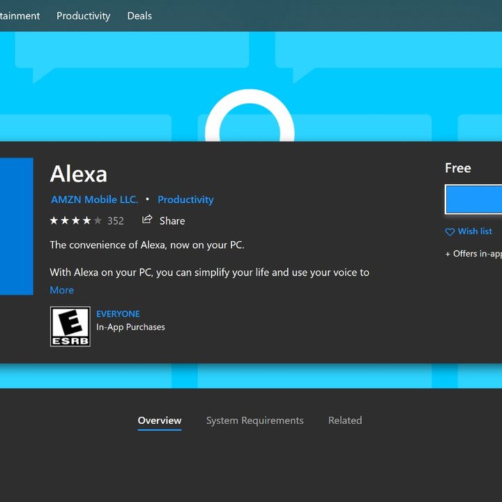 Alexa app in windows app store.