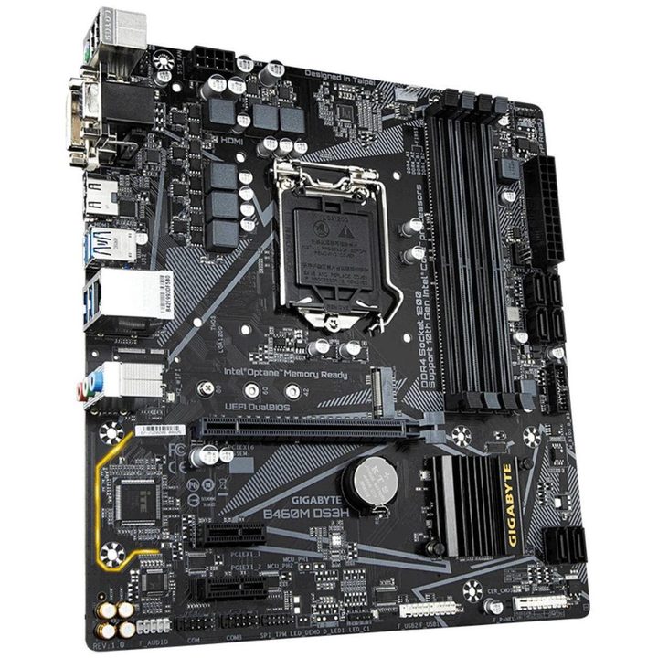 Gigabyte B460M motherboard on white background.