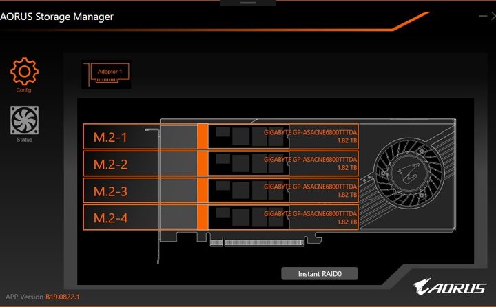 The storage configuration screen in Gigabyte's SSD Tool Box software.