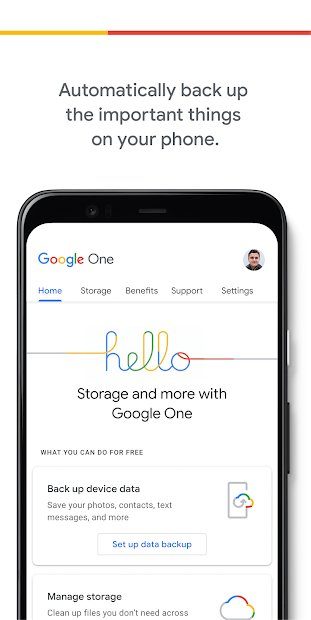 Google One app showing backup.