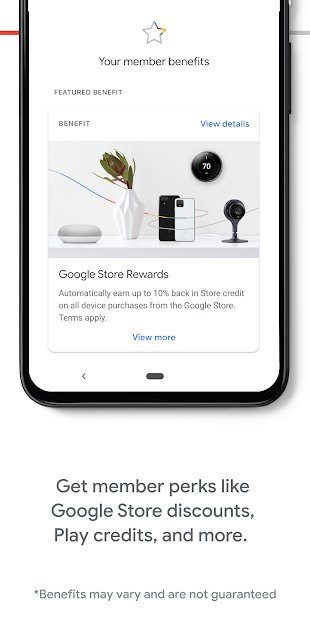 Google One app showing member perks.