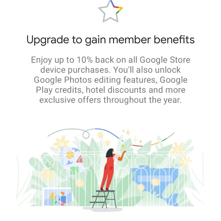 Google One app showing the Upgrade page.