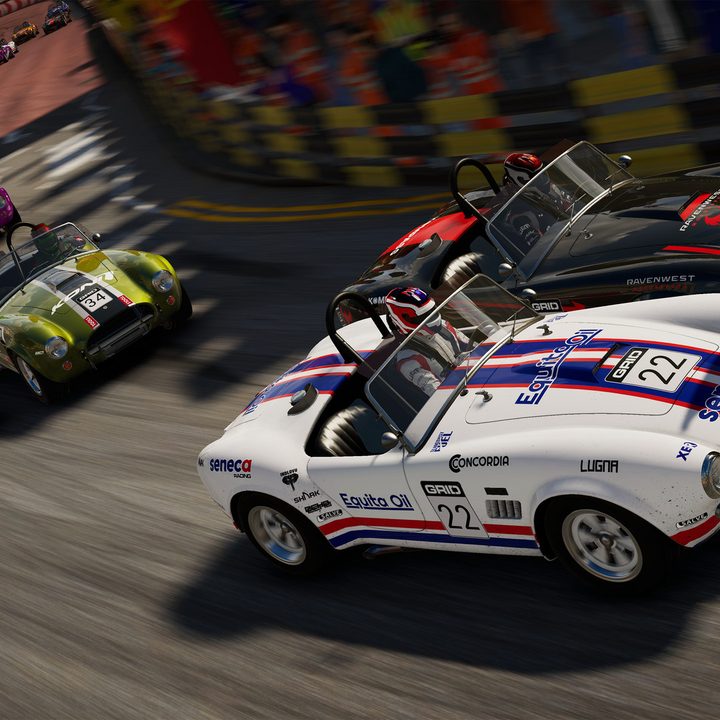 Several cars zip around a bend in Grid Legends.