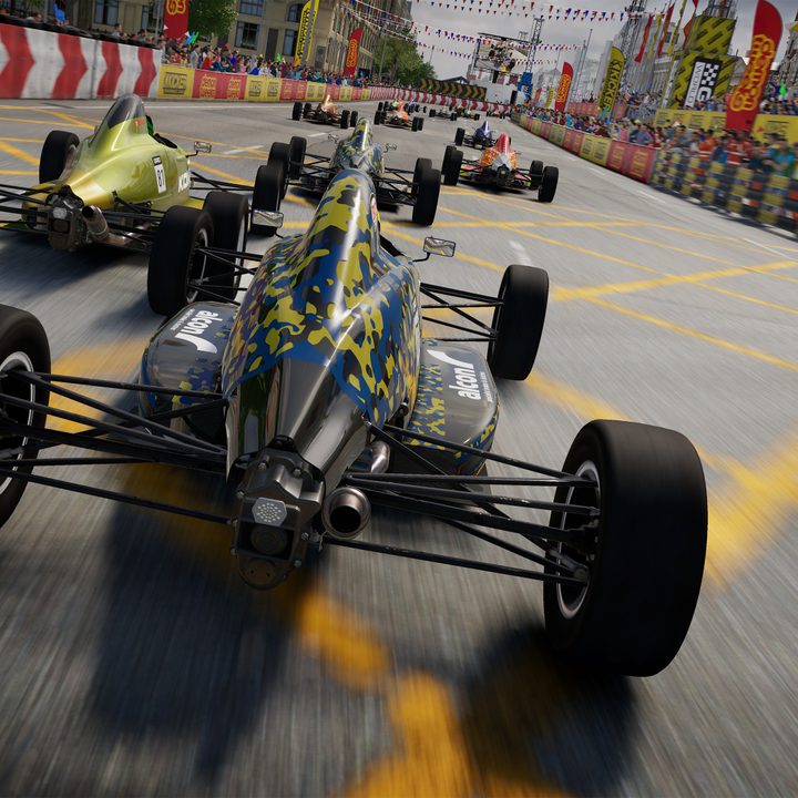 Formula One cars approach the finish line in Grid Legends.