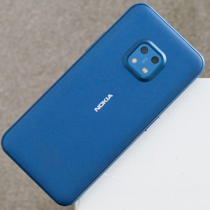 The Nokia XR20 in Ultra Blue color, seen from the back.