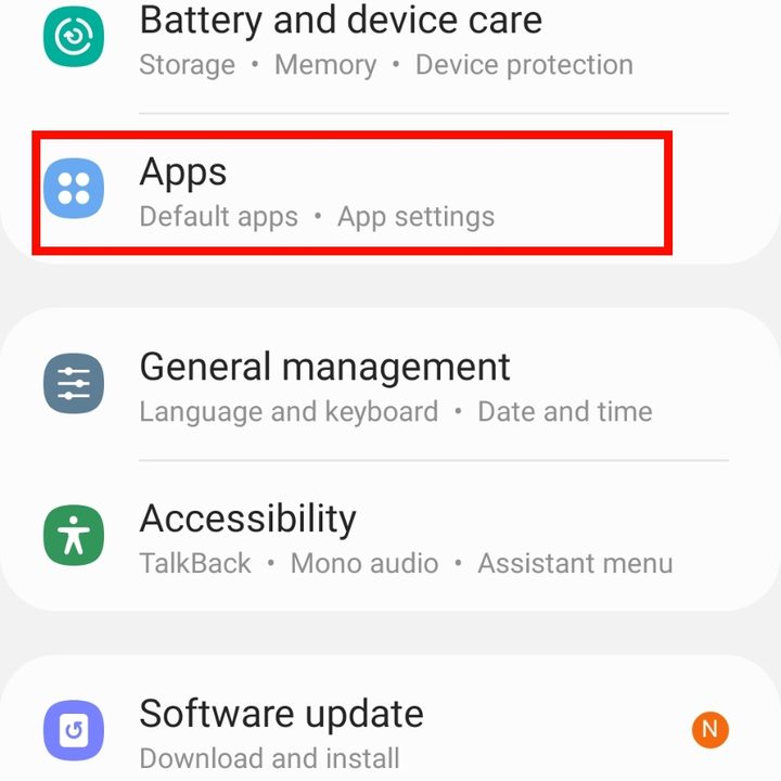 App menu on Android.