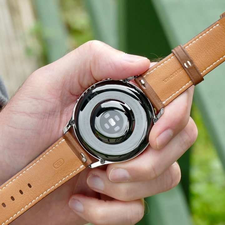 The heart rate sensor on the back of the Huawei Watch 3