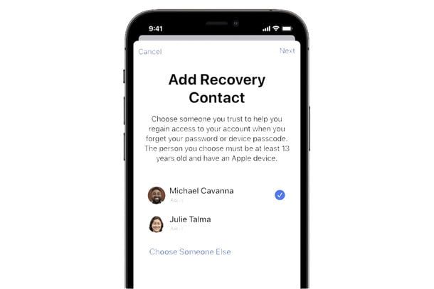 iCloud+ Add Recovery Contact.