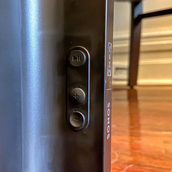 Back of Ikea Symfonisk Picture Frame Speaker showing control buttons.