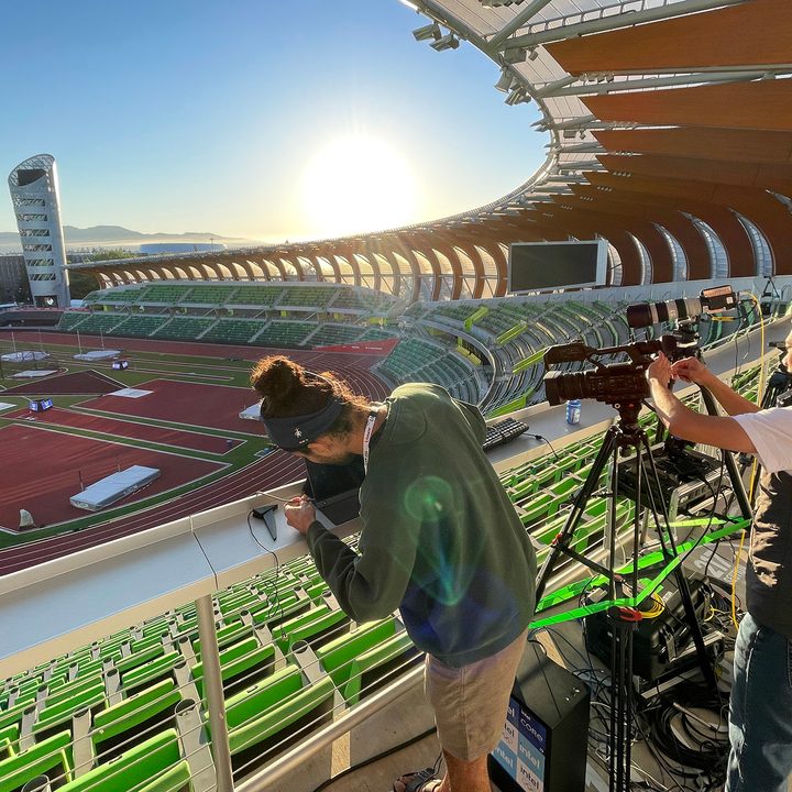 Crack team of Intel engineers setting up 3DAT equipment at Olympic Trials.
