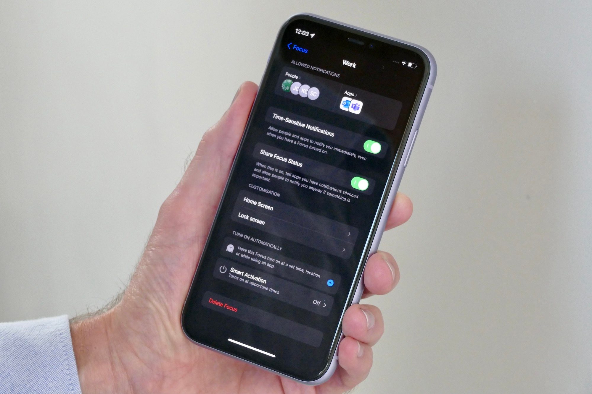 The Focus setup page in iOS 15.