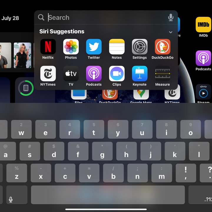 iPadOS 14 search function.