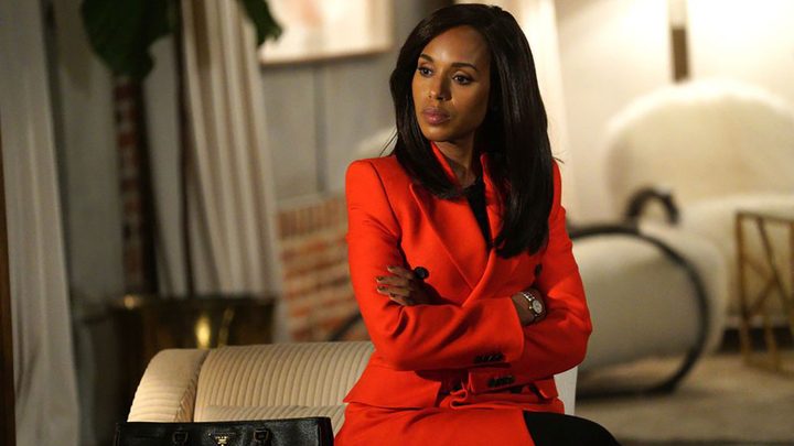 Kerry Washington in a red power suit in Scandal.