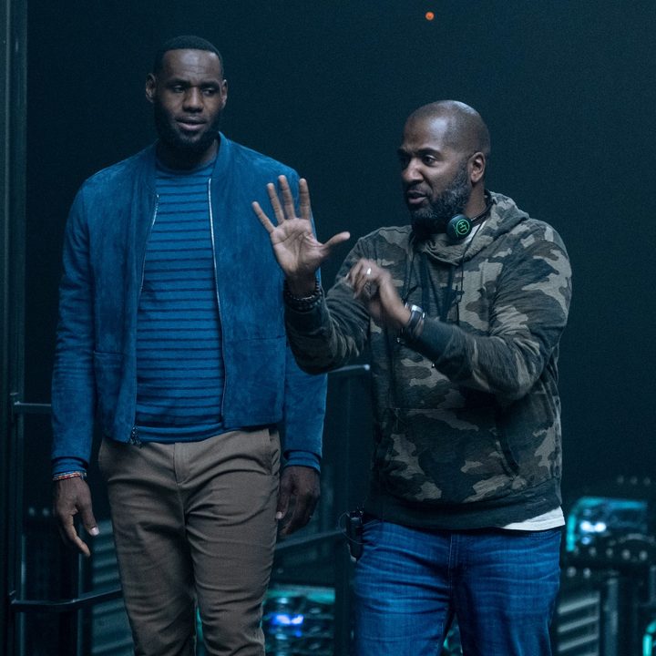LeBron James and director Malcolm Lee on the set of Space Jam: A New Legacy.
