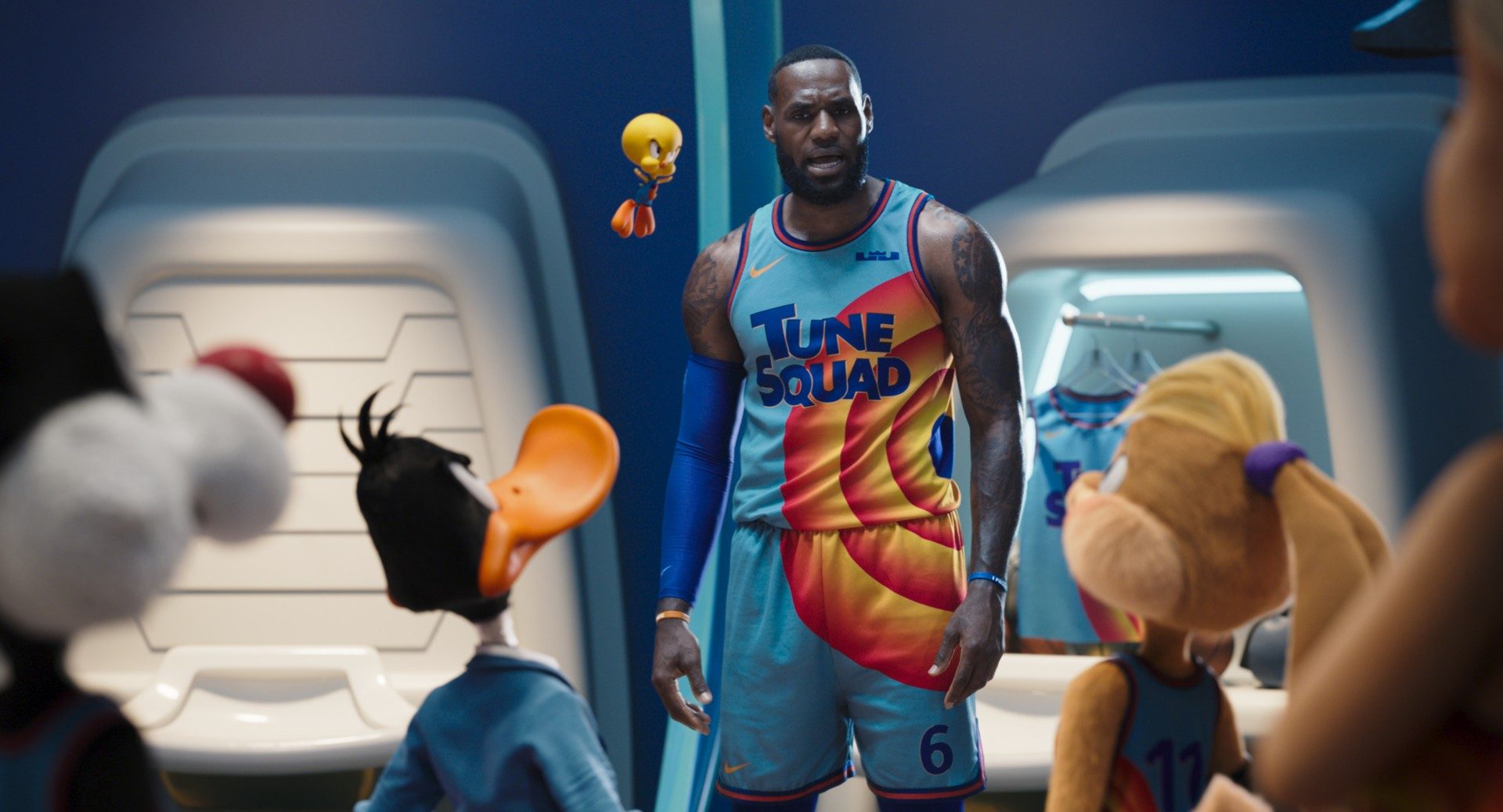 LeBron James and the Looney Tunes in a scene from "Space Jam: A New Legacy."