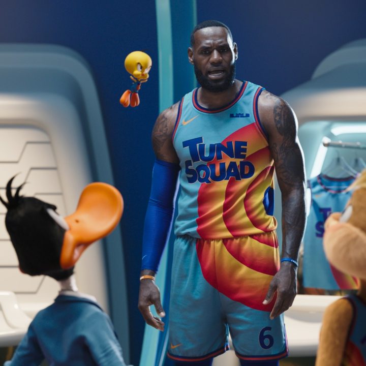 LeBron James and the Looney Tunes in a scene from Space Jam: A New Legacy.