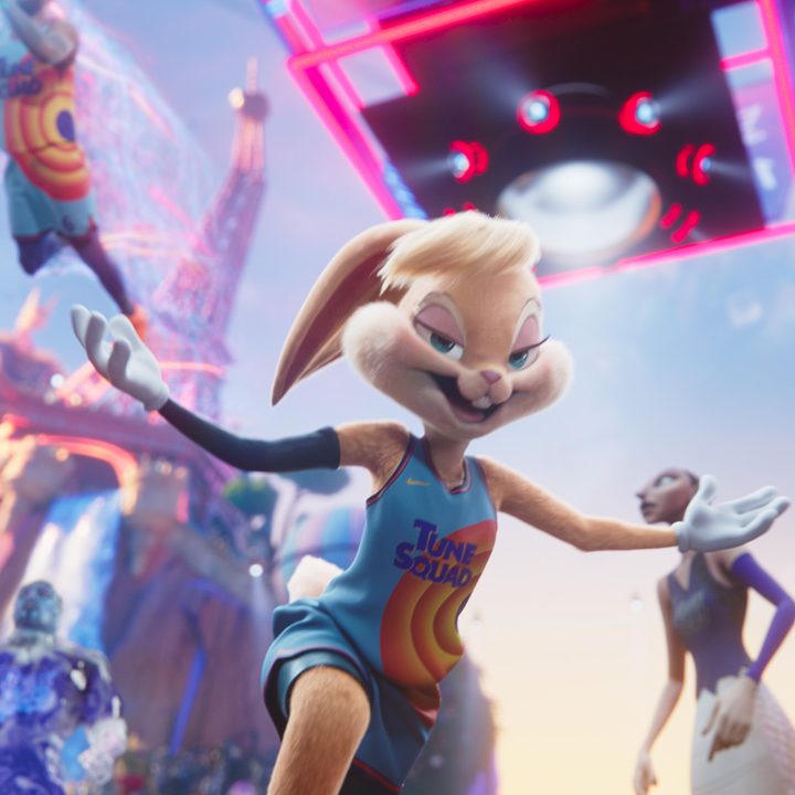 Lola Bunny celebrating in a scene from Space Jam: A New Legacy.