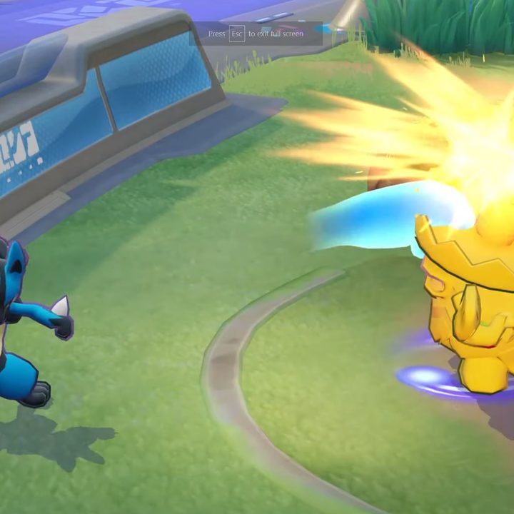 Lucario attacking in Pokemon Unite.