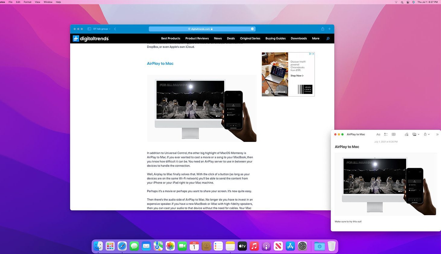 Quick Note in Apple's MacOS Monterey public beta