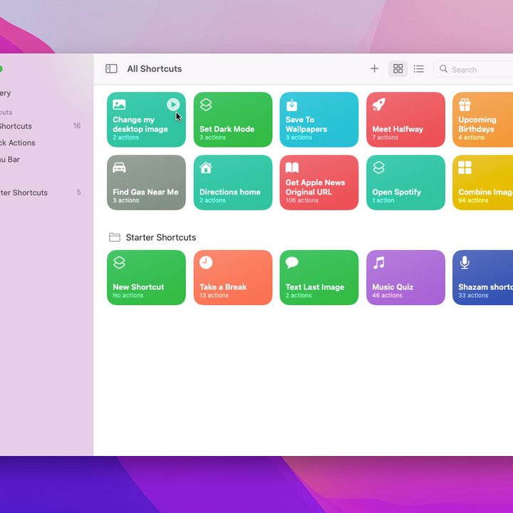 All shortcuts to choose from.