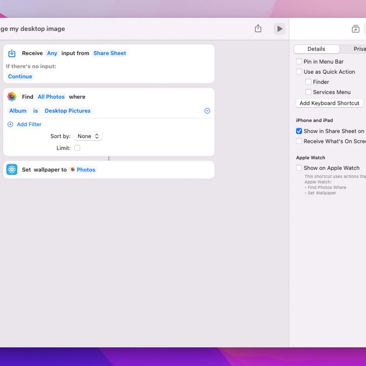 Settings to sync your shortcut.