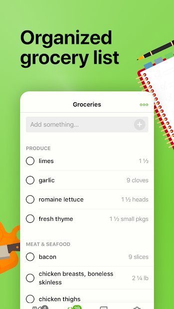 Mealime grocery list.