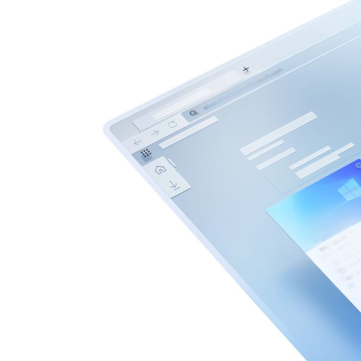 Windows desktops running in an open browser window, alongside an app switcher and a download icon.
