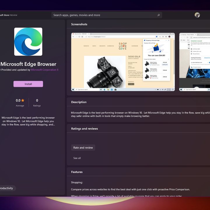 The Microsoft Edge listing in the Microsoft Store in Windows 11.