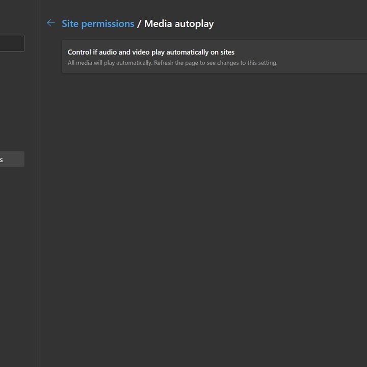 The settings toggle for media autoplay in Microsoft Edge.
