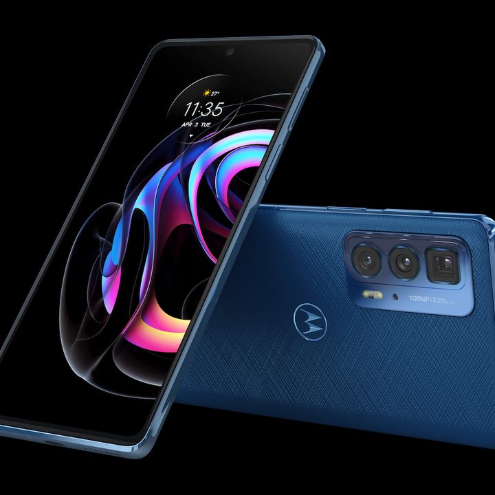 Motorola Moto Edge 20 Pro in Indigo Vegan Leather.