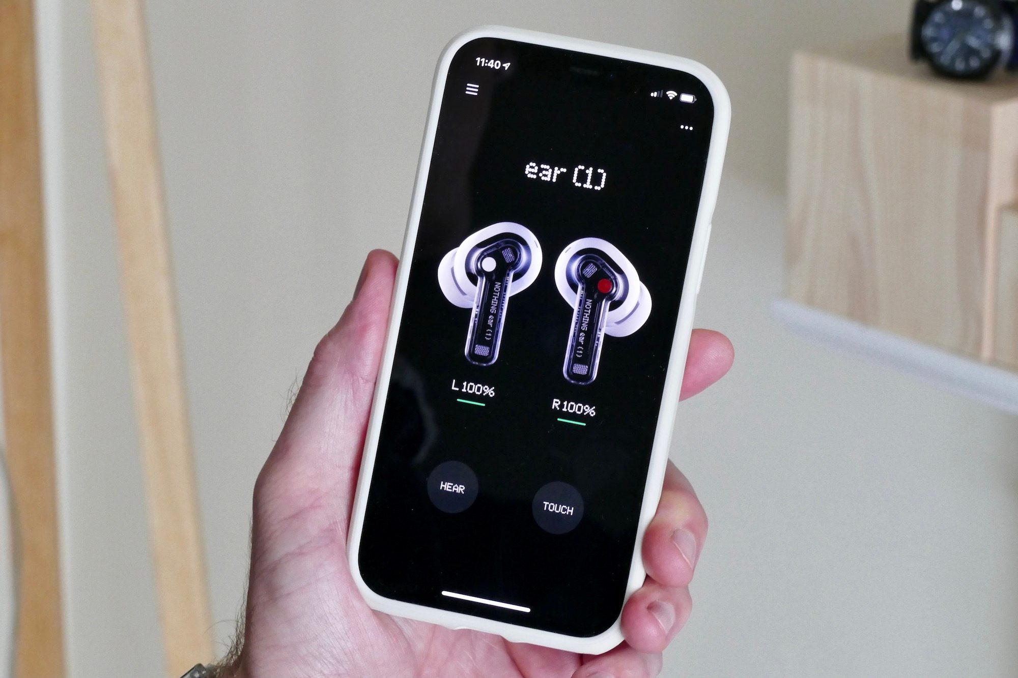 Nothing Ear 1 app showing the main screen.