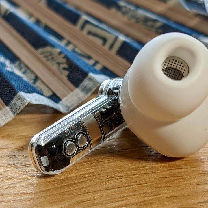 Close-up of the Nothing Ear 1's magnets inside the stem.