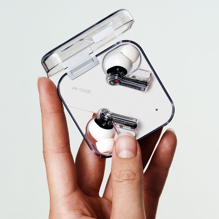 The Nothing Ear 1 earbuds inside the case.