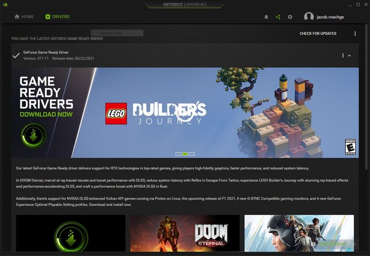 Game Ready Drive in Nvidia GeForce Experience.