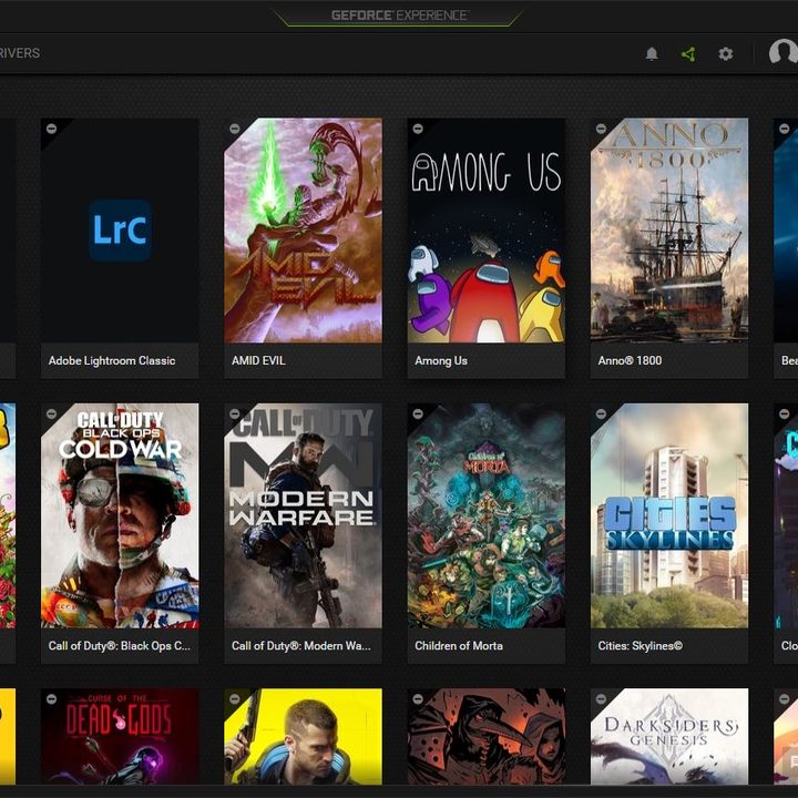 The home page in Nvidia GeForce Experience.