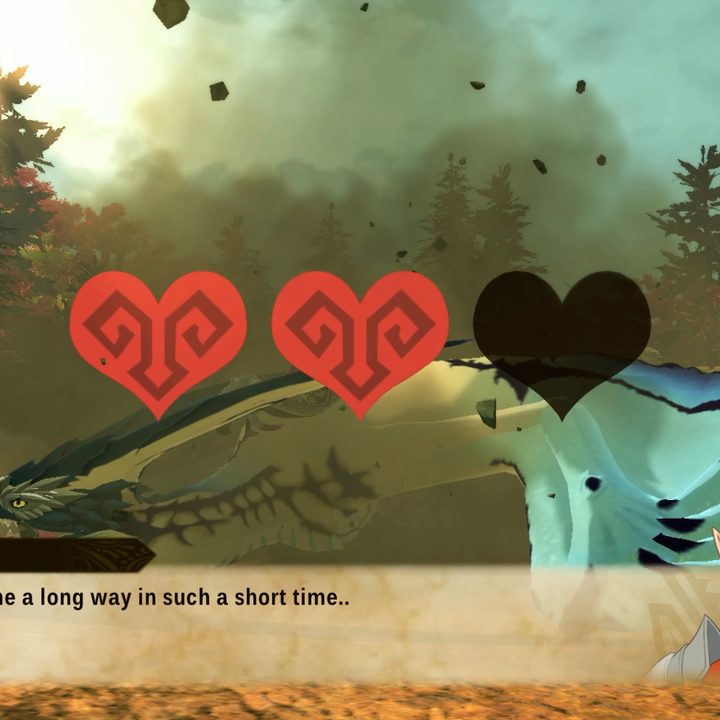A creature losing one of the three heart containers in a battle.