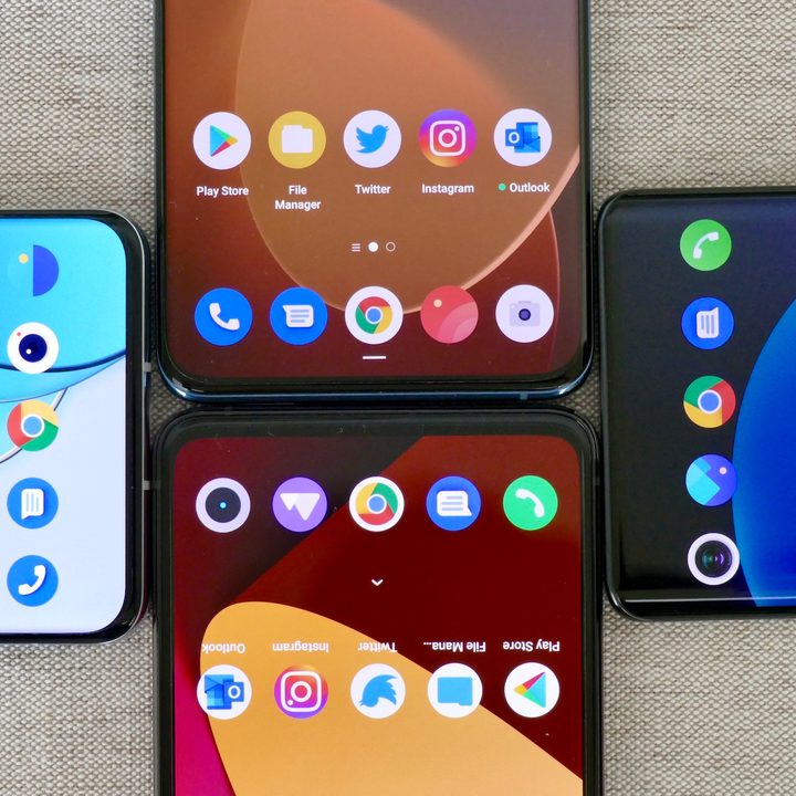 Apps on a Realme, Oppo, Vivo, and OnePlus phone screens.