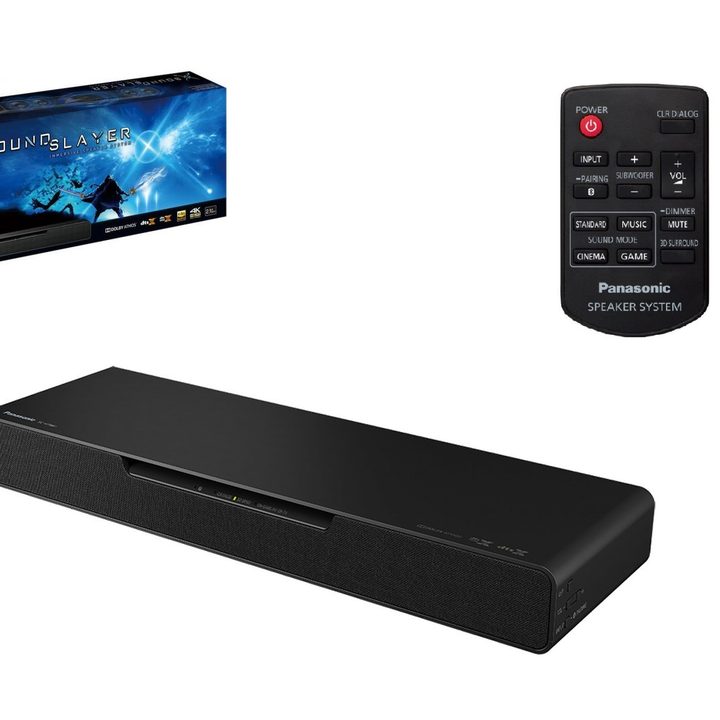 Panasonic SoundSlayer Gaming Soundbar with box and remote.