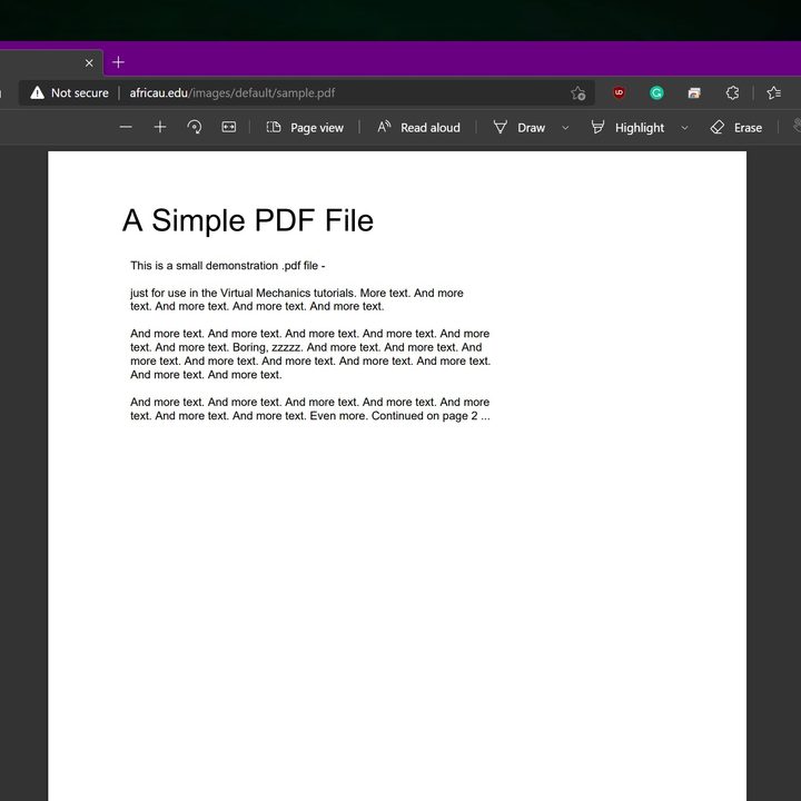A sample page in the PDF reader in Microsoft Edge.