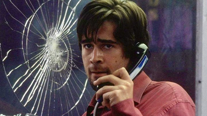 A man talks in a phone booth in Phone Booth.