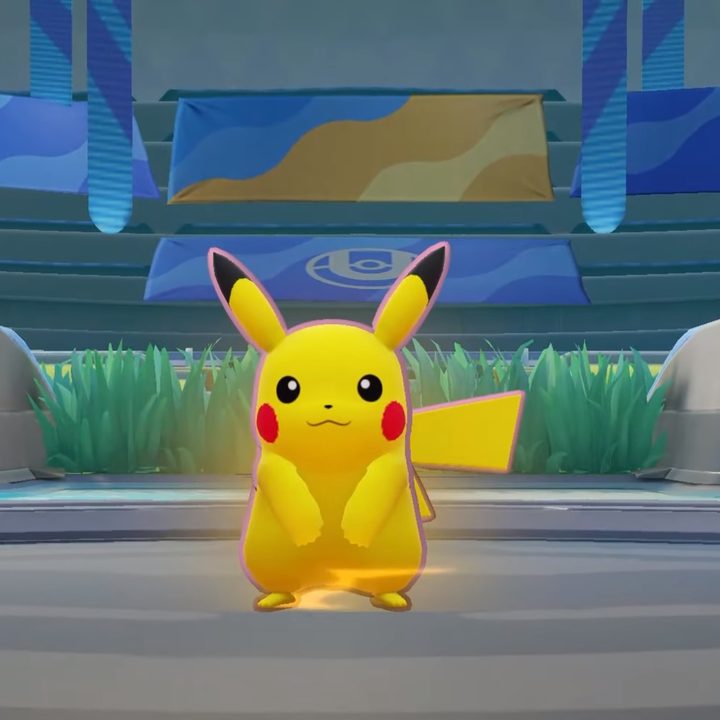 Pikachu victory pose in Pokémon Unite.