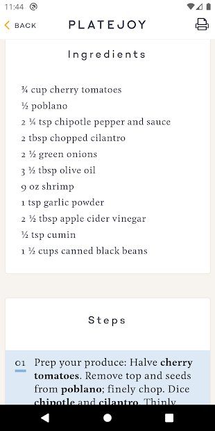 PlateJoy app recipe.