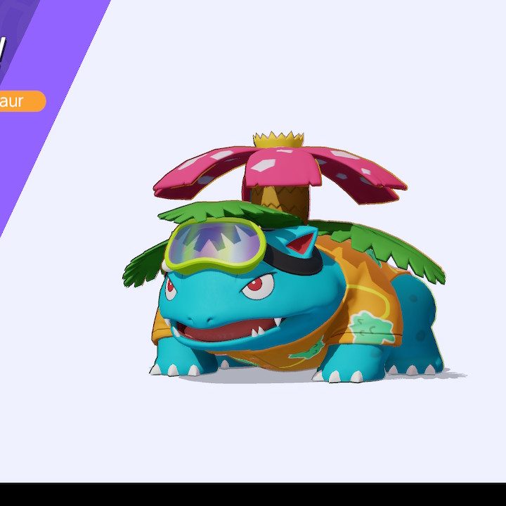 Venusaur in a very cute beach outfit.